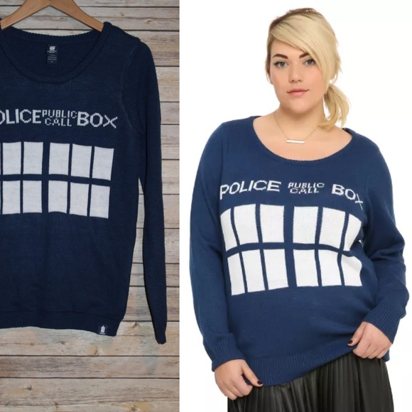 ✨ Hot Topic BBC POLICE BOX Dr. Who Sweater HW2008 - Picture 2 of 7
